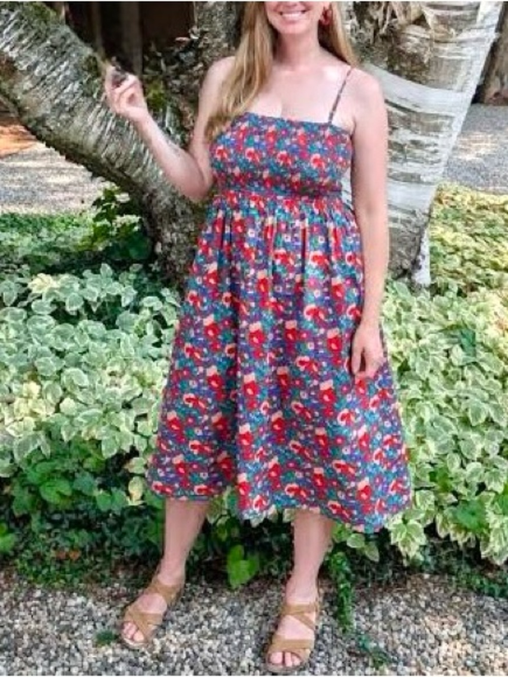 dRA Los Angeles Smocked Blue Floral Midi Sundress Size Medium